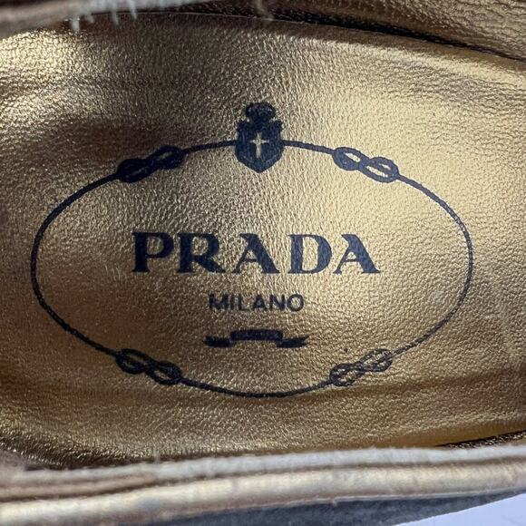 Prada Black Satin Gold Sequins Embellished Mary Jane Platform Pumps - Picture 6 of 9